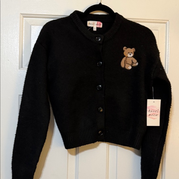 Black Cardigan with Teddy Bear Patch - Picture 5 of 6